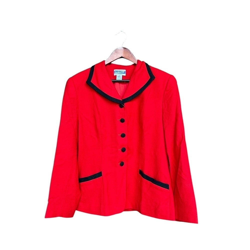 Pendleton Vintage Red Wool Blazer with Black Trim, Size 12, Holiday Christmas
